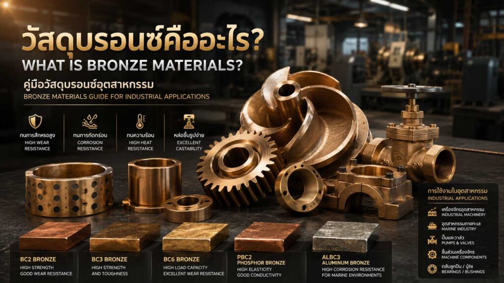 วัสดุบรอนซ์อุตสาหกรรม Bronze Materials สำหรับงานหล่อชิ้นส่วนเครื่องจักร บู๊ชบรอนซ์ เฟืองบรอนซ์ และใบพัดปั๊ม