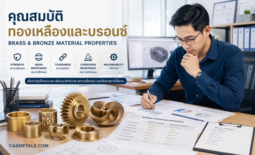 คุณสมบัติทองเหลืองและบรอนซ์ ความแข็งแรง ทนสึกหรอ ทนกัดกร่อน กลึงง่าย สำหรับบู๊ช เฟือง ใบพัดปั๊ม และงานหล่ออุตสาหกรรม