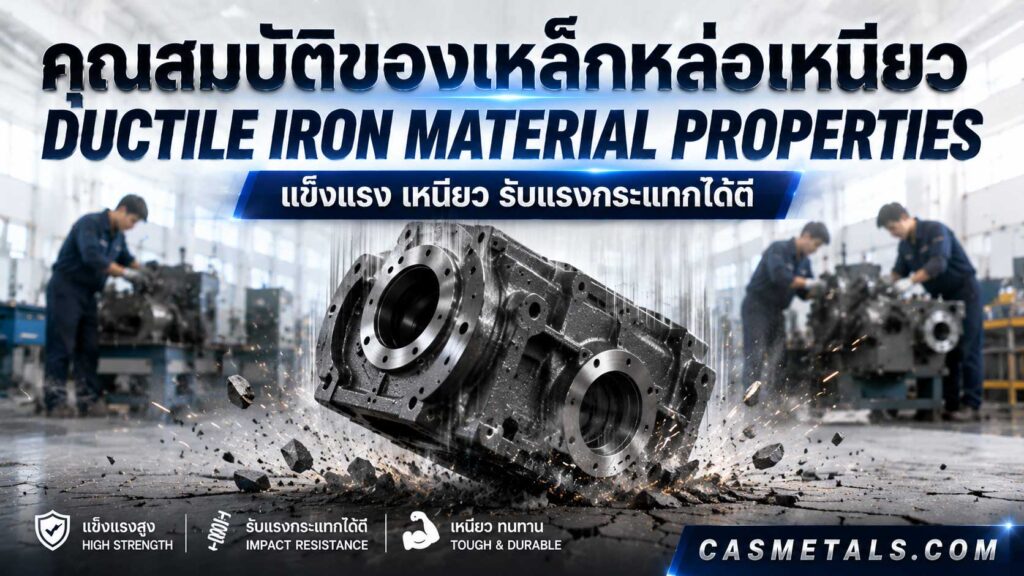 ตัวอย่างชิ้นส่วนเหล็กหล่อเหนียวอุตสาหกรรม พร้อมสื่อถึงคุณสมบัติด้านความแข็งแรง ความเหนียว และความทนทานต่อแรงกระแทก