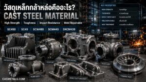วัสดุเหล็กกล้าหล่อ Cast Steel SC450 SC49 SCW480 SCM440 SNCM439 สำหรับชิ้นส่วนเครื่องจักรหนัก งานเหมืองแร่ ปูนซีเมนต์ ปั๊ม วาล์ว และงานรับแรงกระแทกสูง