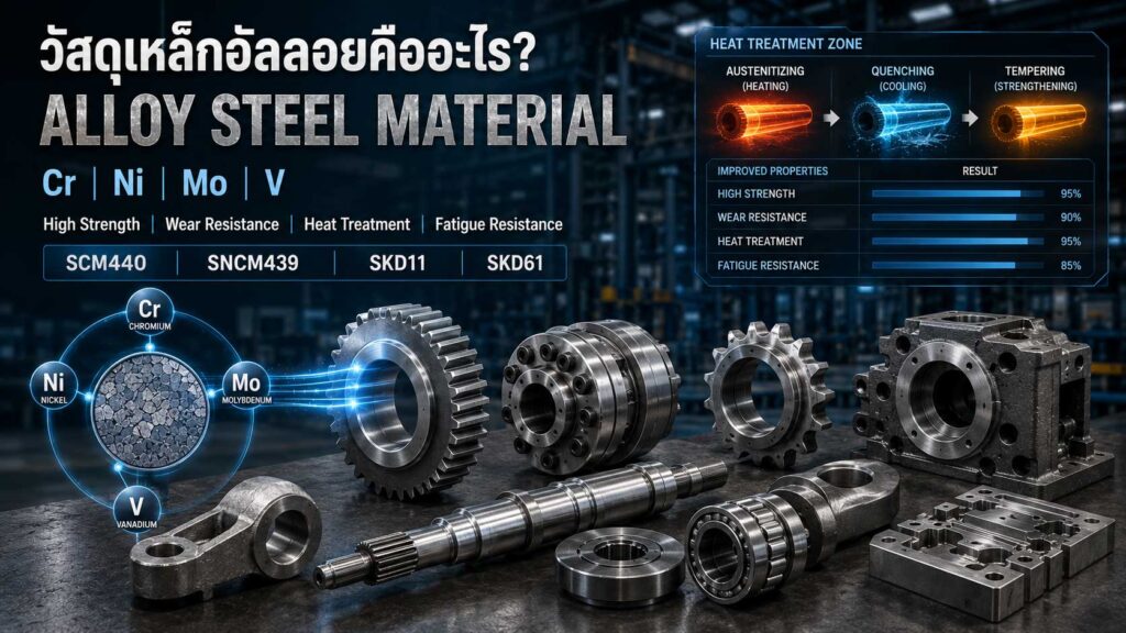 วัสดุเหล็กอัลลอย Alloy Steel SCM440 SNCM439 SKD11 SKD61 สำหรับเพลา เฟือง Coupling Roller Wear Parts และงานอบชุบ