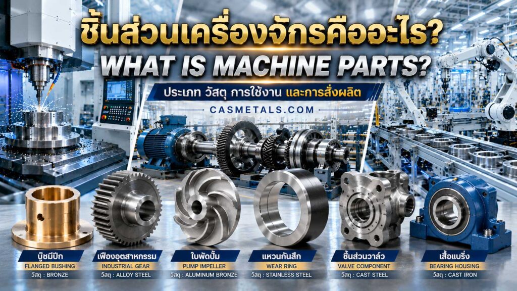 ตัวอย่างชิ้นส่วนเครื่องจักรอุตสาหกรรมหลายประเภท ได้แก่ บู๊ช เฟือง ใบพัดปั๊ม แหวนกันสึก วาล์ว และเสื้อแบริ่ง สำหรับงานอุตสาหกรรม