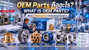 ตัวอย่างอะไหล่ OEM Replacement Parts สำหรับเครื่องจักรอุตสาหกรรม เช่น บู๊ช เฟือง ใบพัดปั๊ม เสื้อแบริ่ง และตัวเรือนวาล์ว