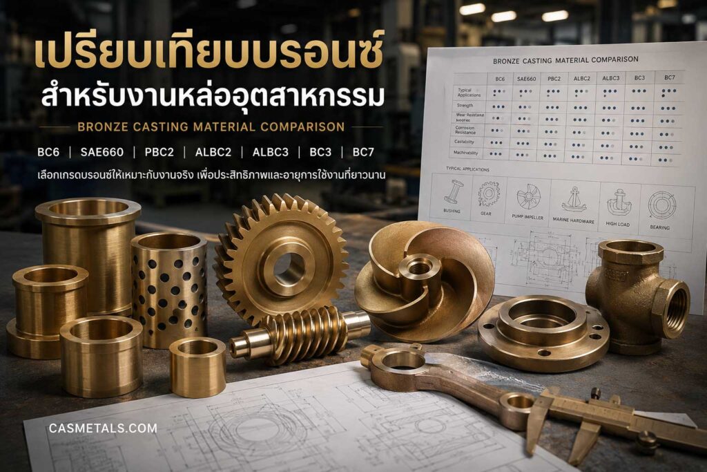 เปรียบเทียบบรอนซ์ BC6 SAE660 PBC2 ALBC3 สำหรับงานหล่ออุตสาหกรรม บู๊ช เฟือง ใบพัดปั๊ม และชิ้นส่วนเครื่องจักร