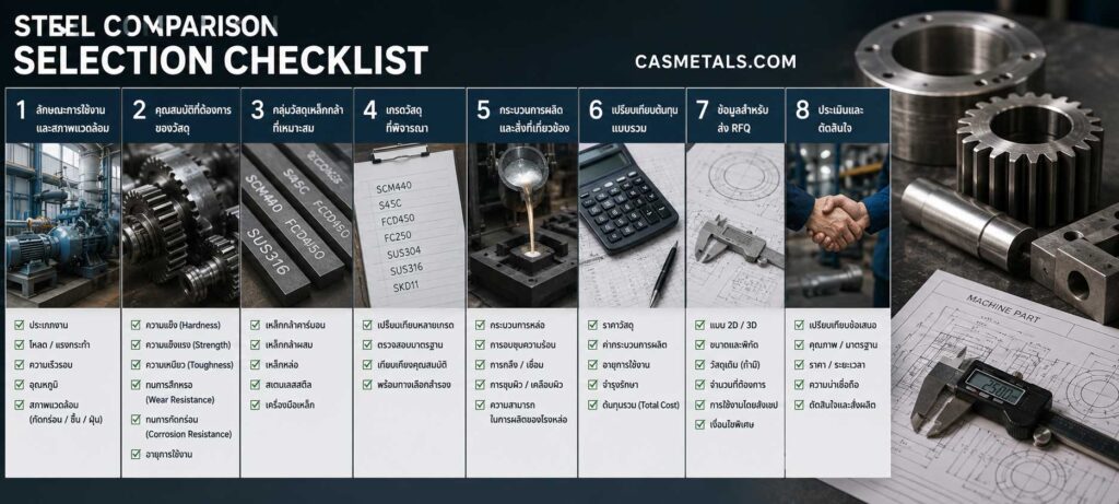 Checklist เลือกวัสดุเปรียบเทียบเหล็กกล้า