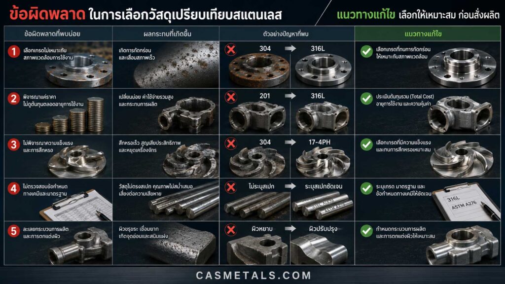 ข้อผิดพลาดในการเลือกวัสดุเปรียบเทียบสแตนเลส